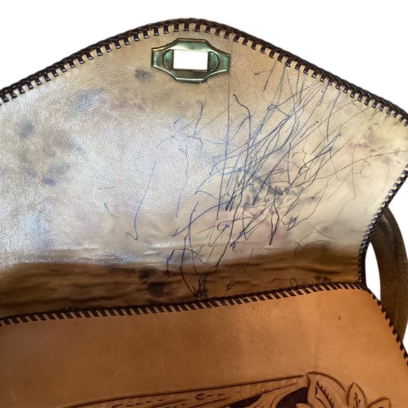 Vintage Hand tooled Leather Handbag Flower pattern - Picture 6 of 10